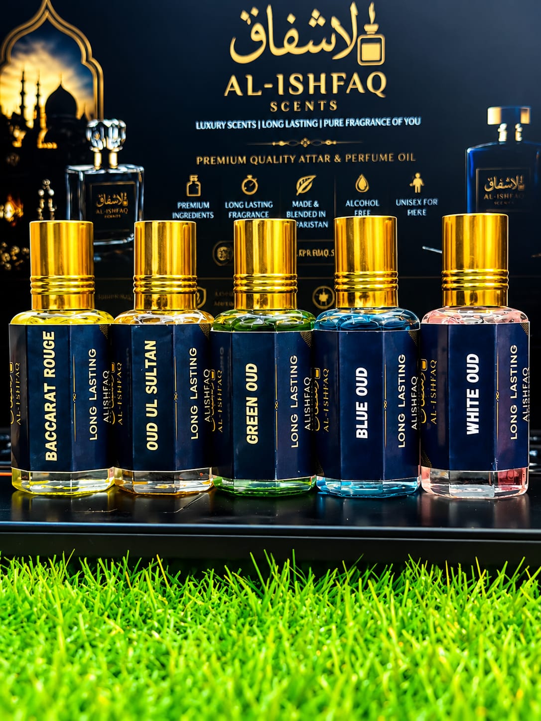 Exclusive 5-Piece Oud Attar Set | White Oud, Blue Oud, Green Oud, Oud ul Sultan & Baccarat Rouge